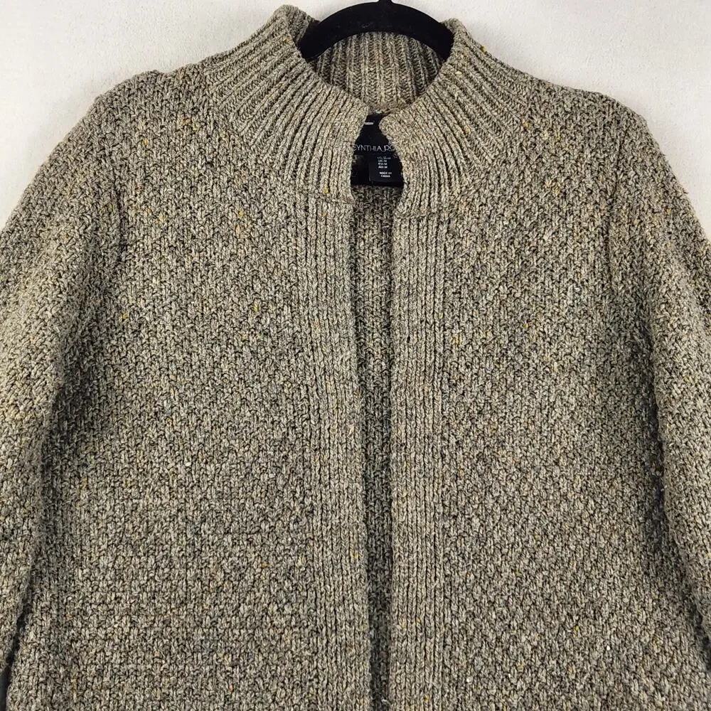 Cynthia Rowley Open Cardigan Sweater Women’s M Wool Blend Brown Chunky Knit EUC - Picture 5 of 16